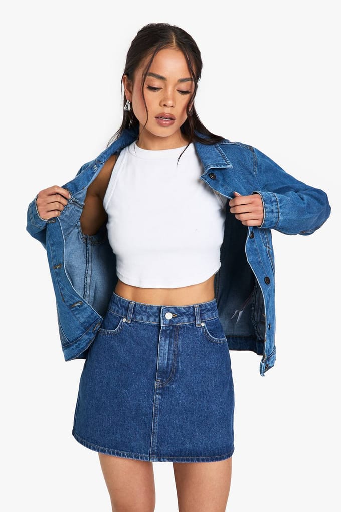 boohoo Dames Mid Wash Denim Minirok | Bleach Wash | Maat: 14