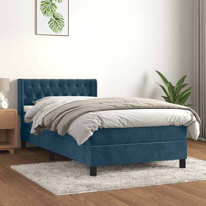 vidaXL - Boxspring - met - matras - fluweel - donkerblauw - 90x190 - cm