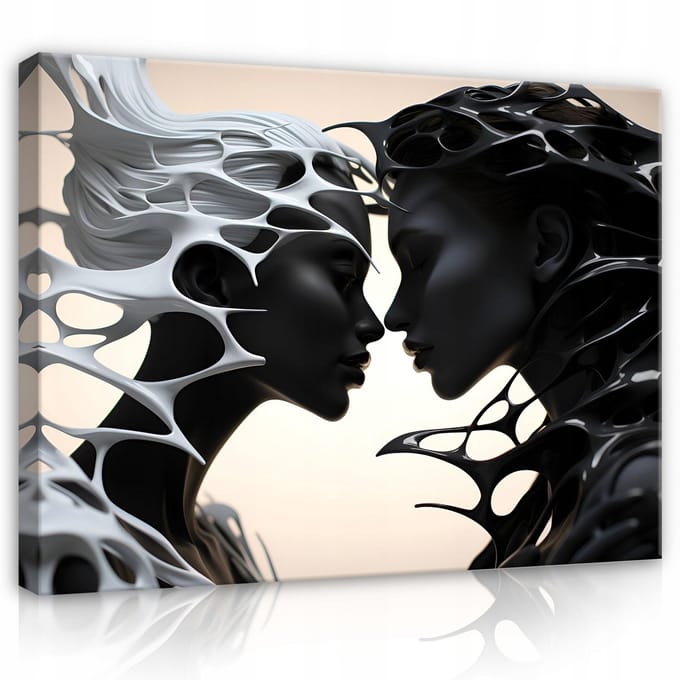 WALLARENA - Canvas schilderij - 60x40 cm - abstracte vrouw met kus