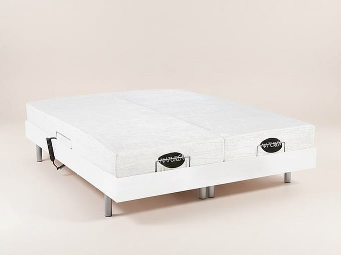 Vente-unique Bed met elektrische lattenbodem hout wit 2 x 80 x 200 cm