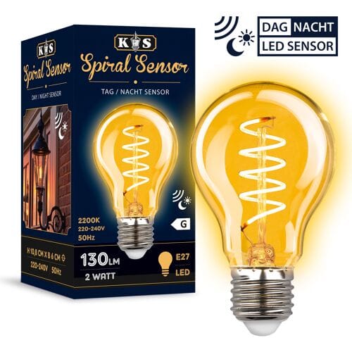KS Verlichting - Spiral - Led lamp - E27 - lichtbron - lichtsensor - schemerschakelaar - sensor - 2200K