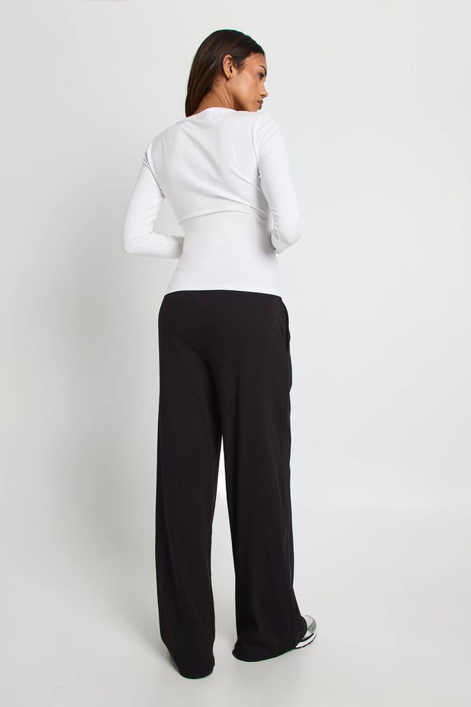 boohoo Dames Zwangerschapsbasic geribbelde wijde pijpbroek | Zwart | Maat: 44