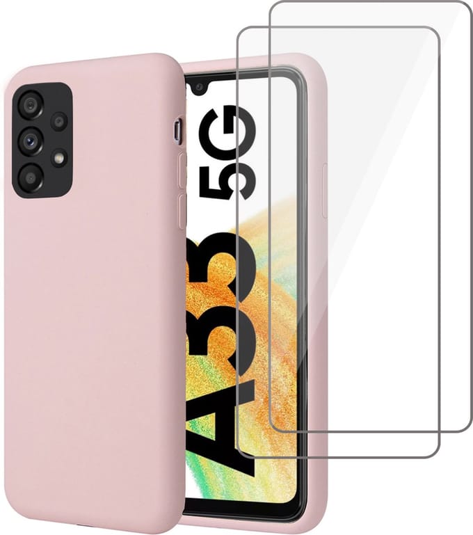 Hoesje geschikt voor Samsung A33 5G + 2x Screenprotector – Tempered Glass - Liquid Back Case Cover Rose