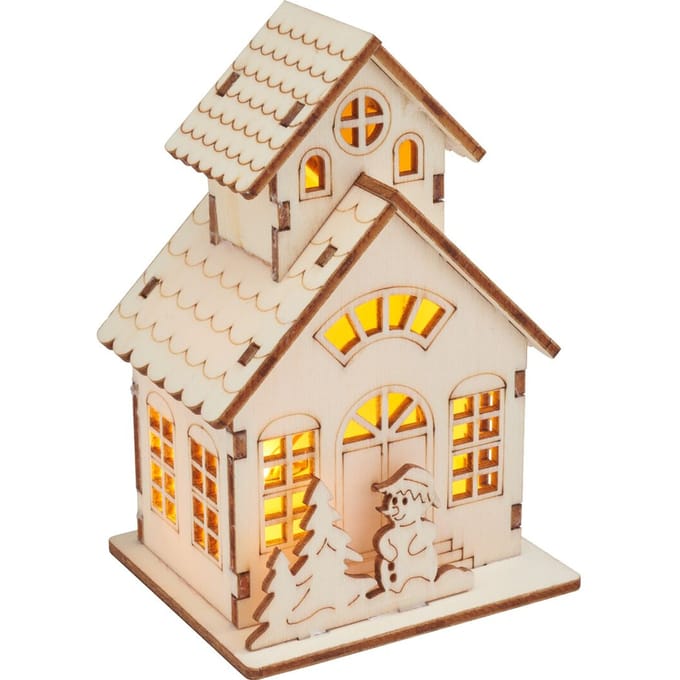 VBS Houten bouwpakket "Huis met toren en sneeuwpop", incl. LED's
