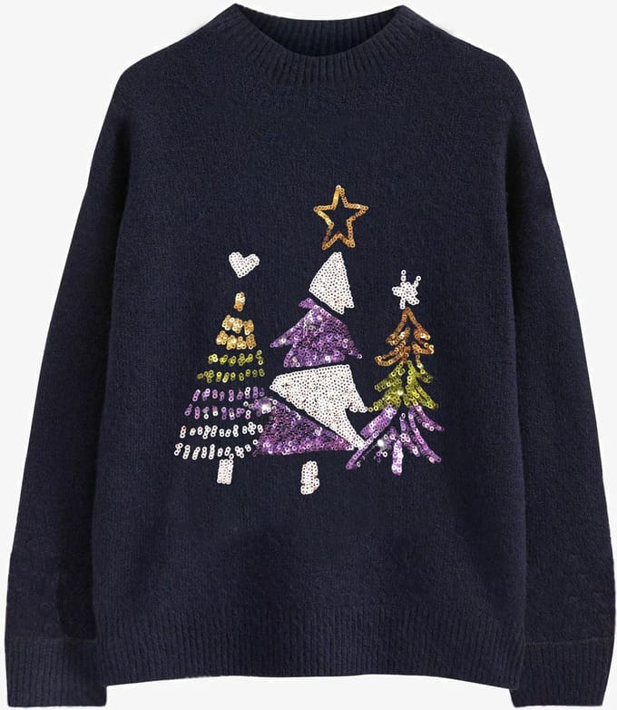 Starry Indigo - Kersttrui / Sweater Meisjes met Glitter | Kerstboom