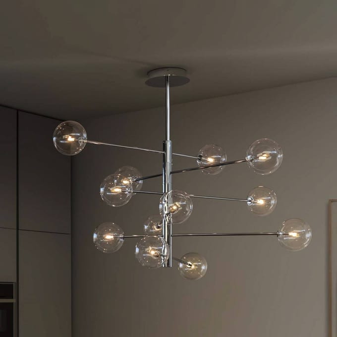 IDEAL LUX hanglamp Equinoxe, chroom/helder, 12-lamps