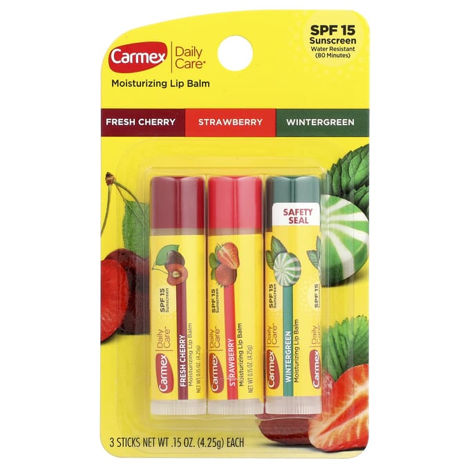 Dagelijkse Verzorging, Hydraterende Lippenbalsem, Multifunctioneel, Spf 15, 3 Stuks, 0,15 Oz (4,25 G) Elk yellow