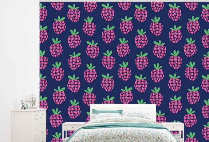 Behang - Fotobehang Patroon - Framboos - Retro - Breedte 325 cm x hoogte 260 cm
