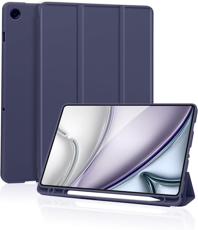 Casemania Hoes Geschikt voor Samsung Galaxy Tab A11 Plus (11 inch) - Donker Blauw - Tri Fold Tablet Case - Smart Cover