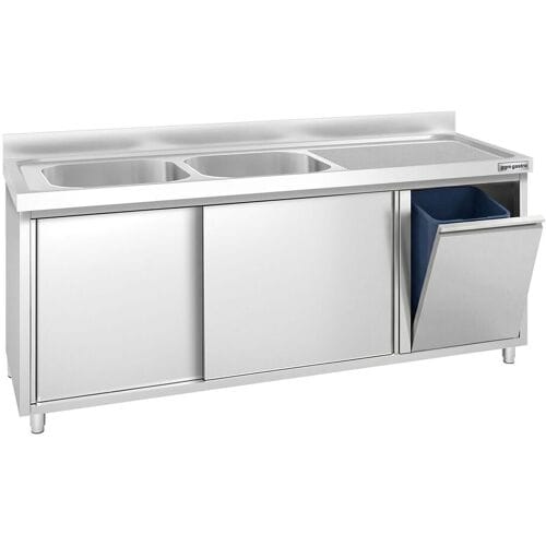 GGM Gastro Spülschrank PREMIUM - 2000x700mm - mit Abfallbehälter & 2 Becken links