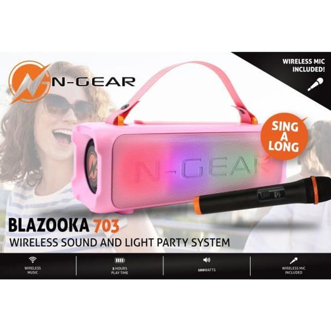 N-Gear Blazooka 703P - Bluetooth Speaker - Karaoke Set - Party Box met Microfoon - Roze