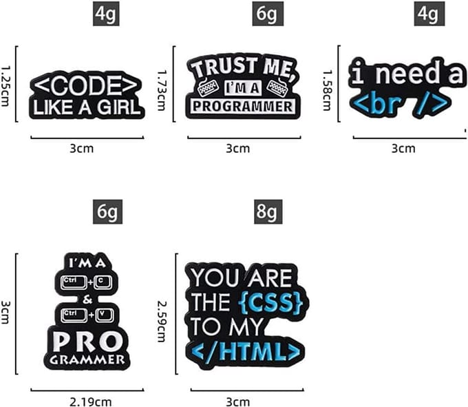 Code Pins - Programmeurs Broches - Kleding Decoratie - Milieuvriendelijk Materiaal - Eén Maat - Zwart