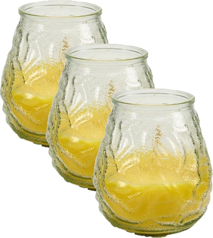 Geurkaars citronella - 4x - in windlicht - glas - 10 cm - citrusgeur