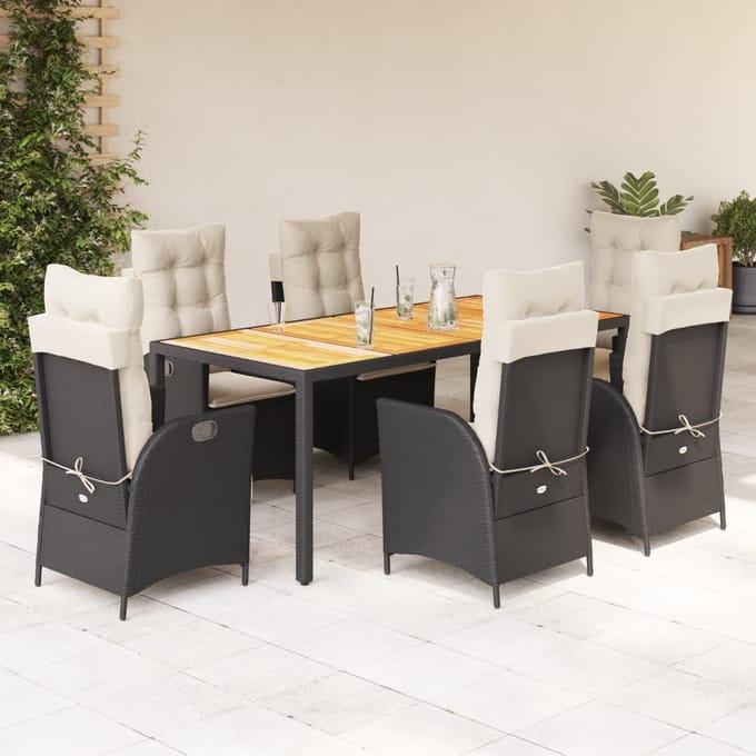 vidaXL - 7-delige - Tuinset - met - kussens - poly - rattan - zwart
