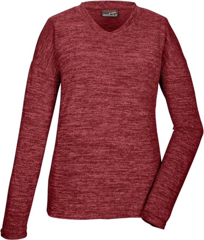 Killtec dames trui - fleece trui dames - v-hals - 40897 - rood gemeleerd - maat 46