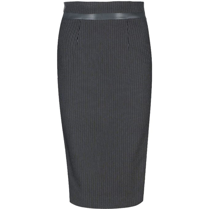 Zwarte kokerrok met hoge taille en leren details