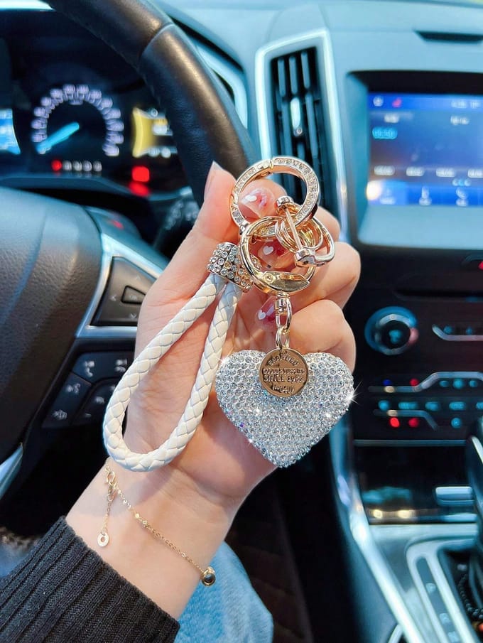 1 pièce Porte-clés de voiture Cœur en argile corde cristal one-size blanc