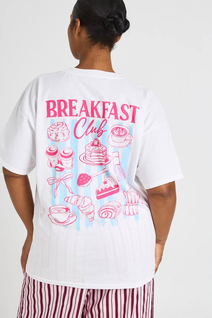 boohoo Dames Plus Bedrukt Ontbijt T-shirt | Wit | Maat: 48