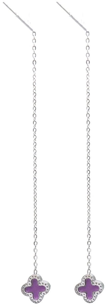 Oorbellen Pull Through - RVS - 8 cm - Zilverkleurig en Paars