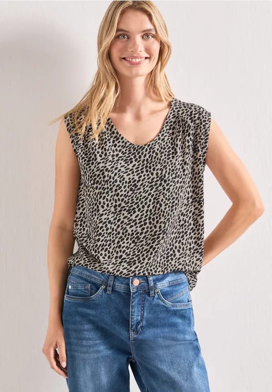 Shirt met boothals en elastische zoom