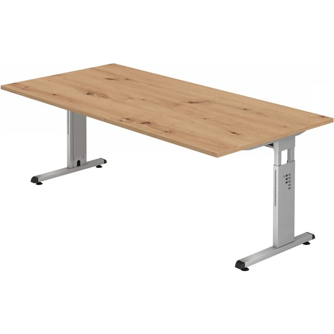 MEGA 2E S | Bureau - 200 x 100 Tafelhoogte I In hoogte verstelbaar Essen-Eik/Zilver