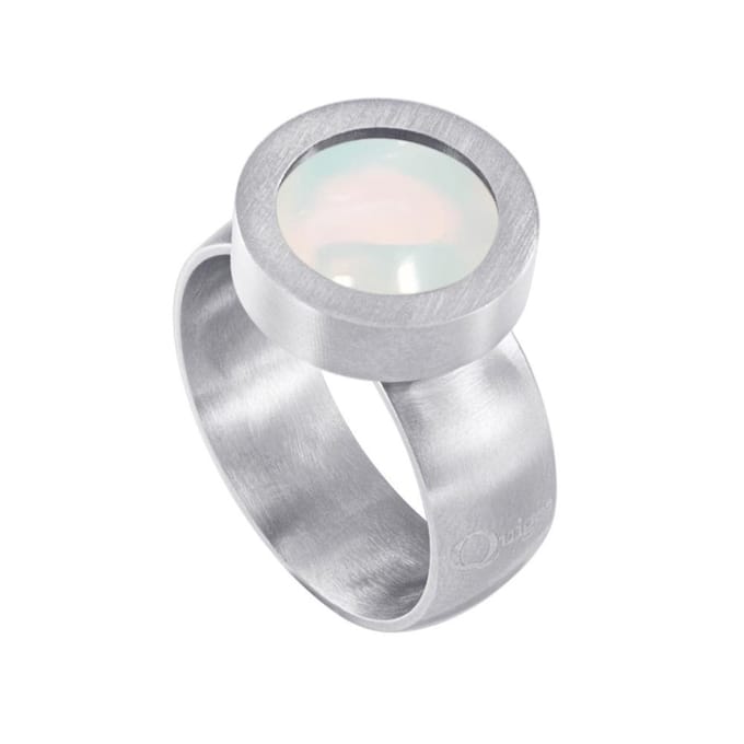 Quiges Dames Ring RVS Zilverkleurig Mat met Opaal Mini Coin - SLSRS56119