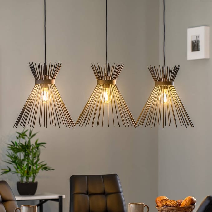 Opviq Hanglamp Kirpi 3088 3-lamps lineair zwart