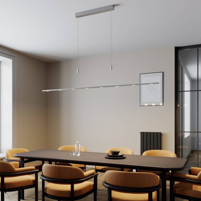 Lucande LED hanglamp Arnik, 180 cm, nikkelkleurig, dimbaar