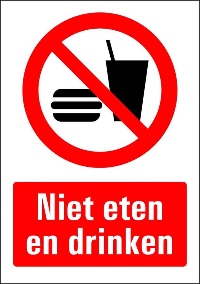 Niet eten en drinken sticker 210 x 297 mm