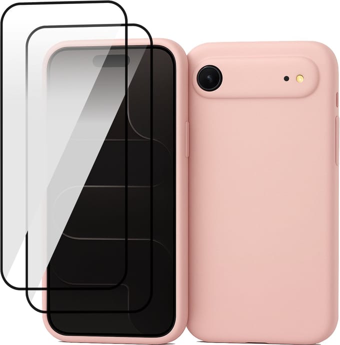 Hoesje geschikt voor iPhone 17 Air - 2x Screenprotector Volledig Dekkend Glas - Mat Back Case Roze