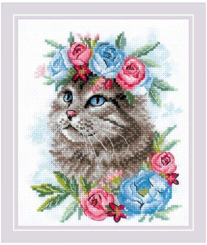 Cat in Flowers Aida Riolis Borduurpakket 2088