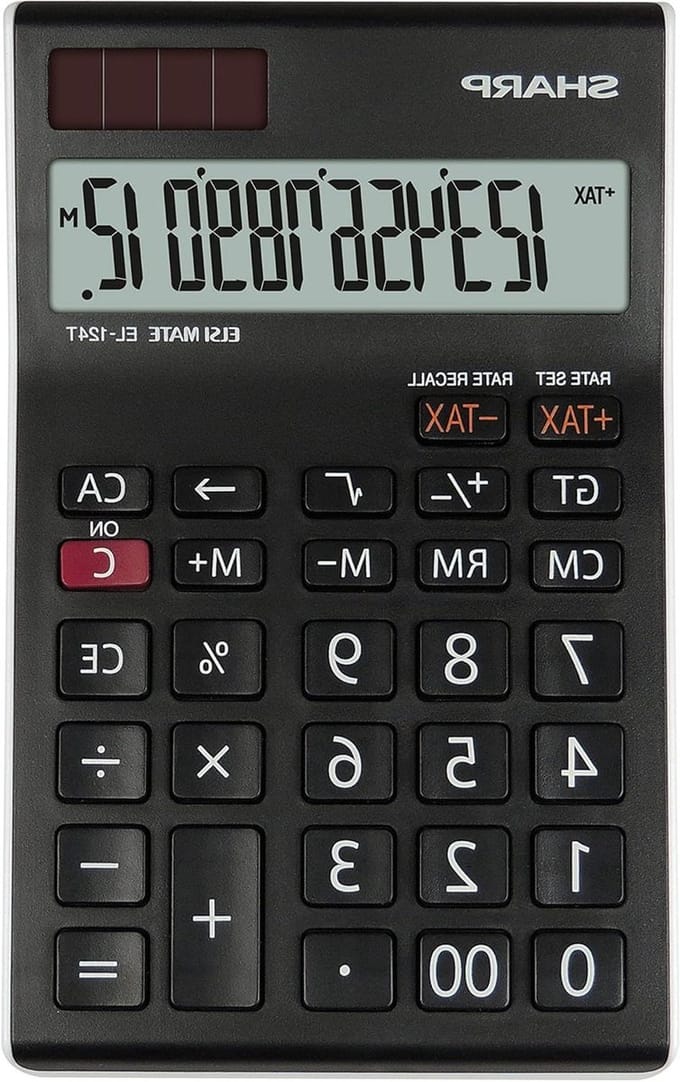 Bureaurekenmachine - Tafelcalculator - Belastingberekening - Schuin LCD scherm - 155 x 96.5 mm - Zwart/wit