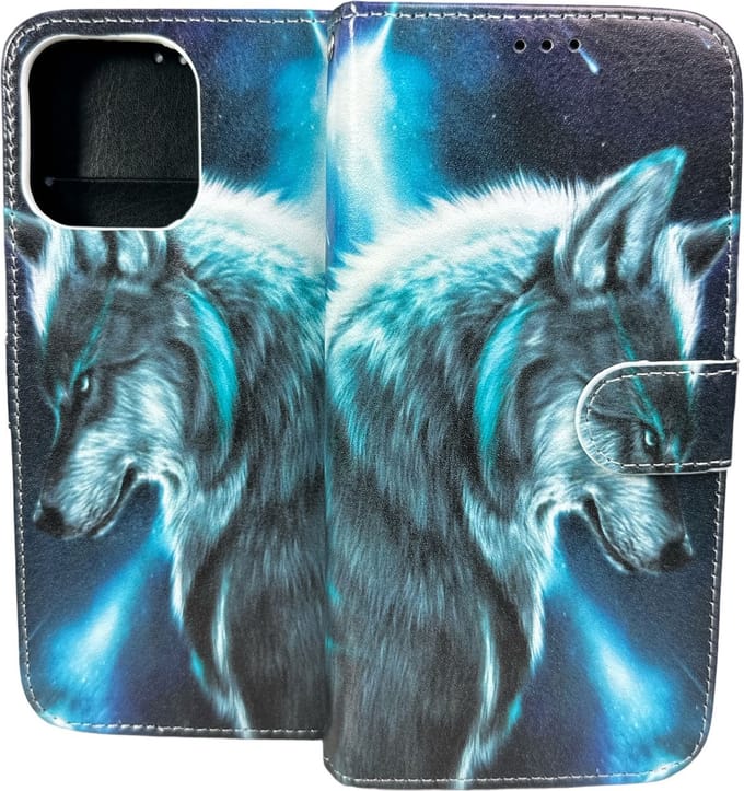 Portemonnee Book Case Hoesje Geschikt voor: iPhone 13 Pro Max - Wolf Print