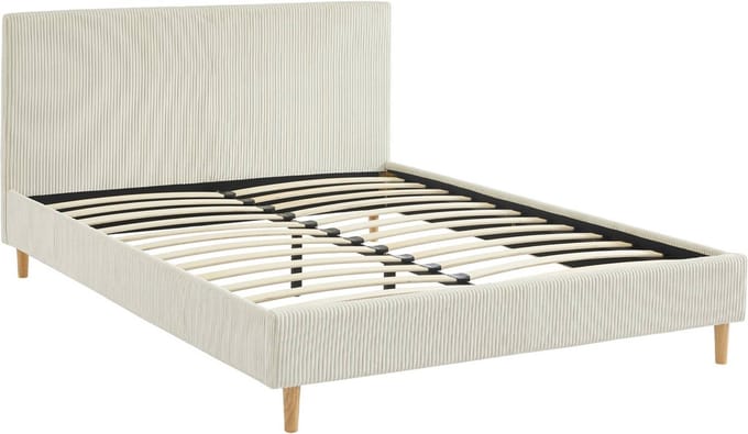 sweeek - Bed met lattenbodem en hoofdeinde, b 202 x d 148 x h 88cm, corduroy afwerking