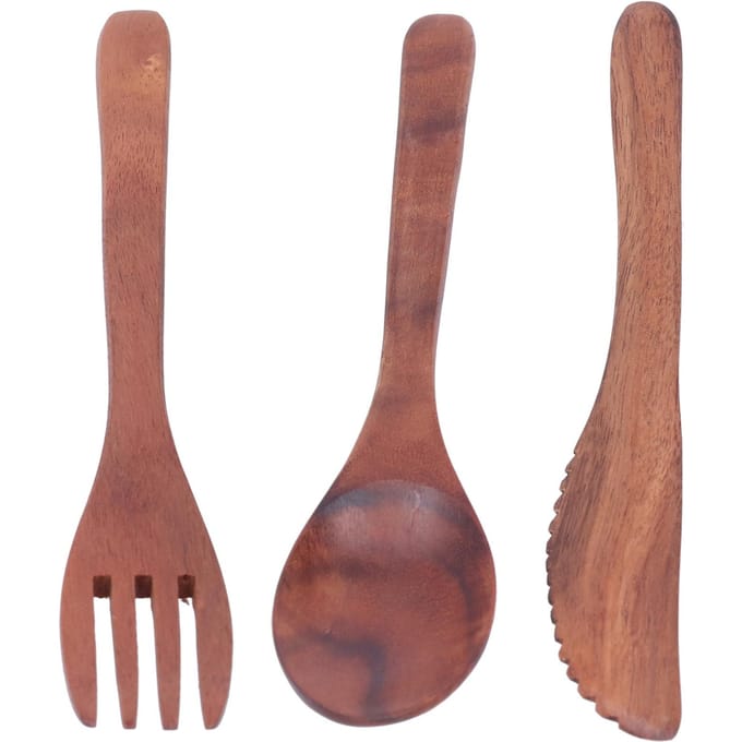 3 STUKS Houten Servies Sets Draagbare Vork Mes Lepel Bestek Keuken Dinerwaren Accessoires brown
