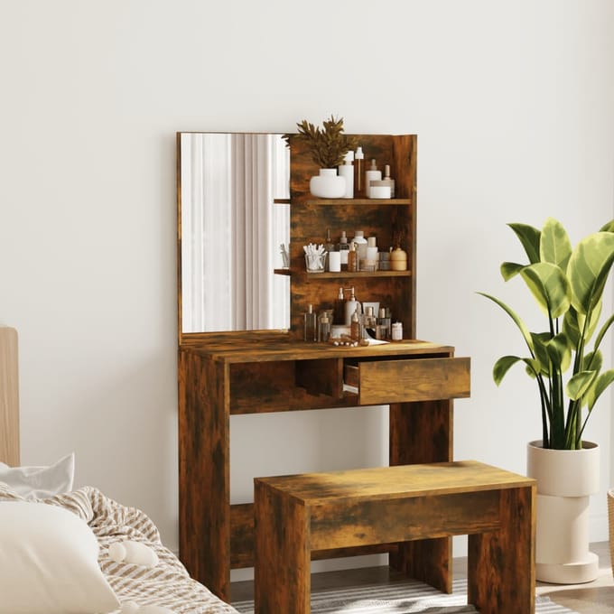 vidaXL - Kaptafel - met - spiegel - 74,5x40x141 - cm - gerookt - eikenkleurig