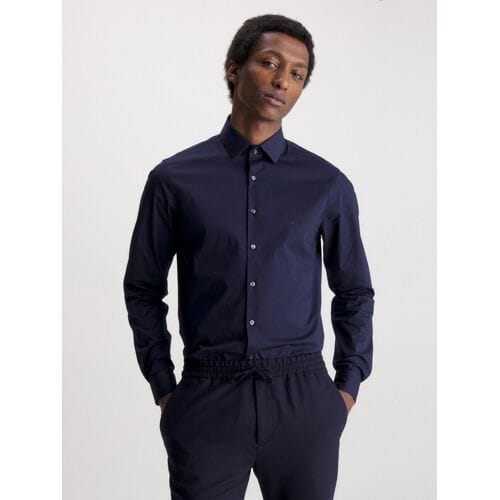 Calvin Klein poplin stretch getailleerd overhemd nachtblauw heren 43