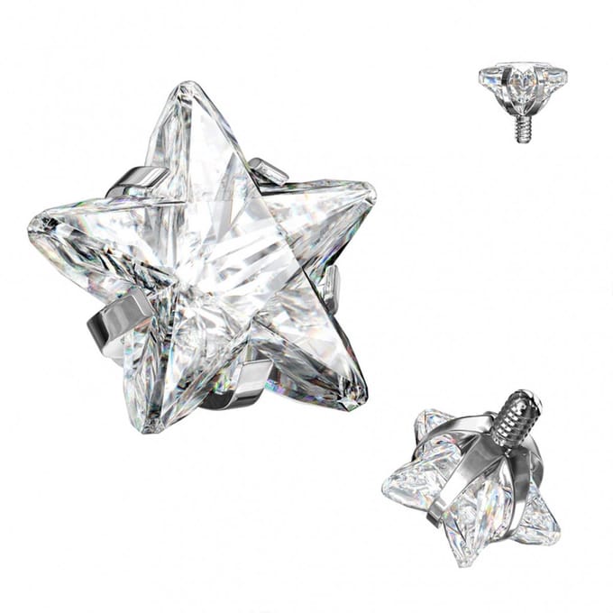 Dermal top titanium ster steentje wit 1.6 x 4 mm - LMPiercings