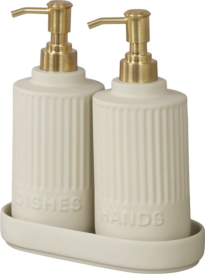 WENKO Heidi Zeep- en Afwasmiddeldispenser Set Crème - 2 x 550 ml - Keramiek