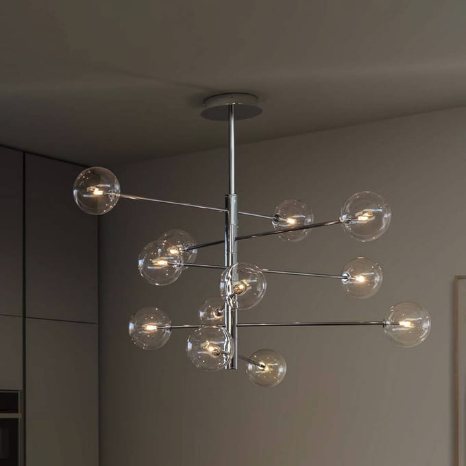 IDEAL LUX hanglamp Equinoxe, chroom/helder, 12-lamps
