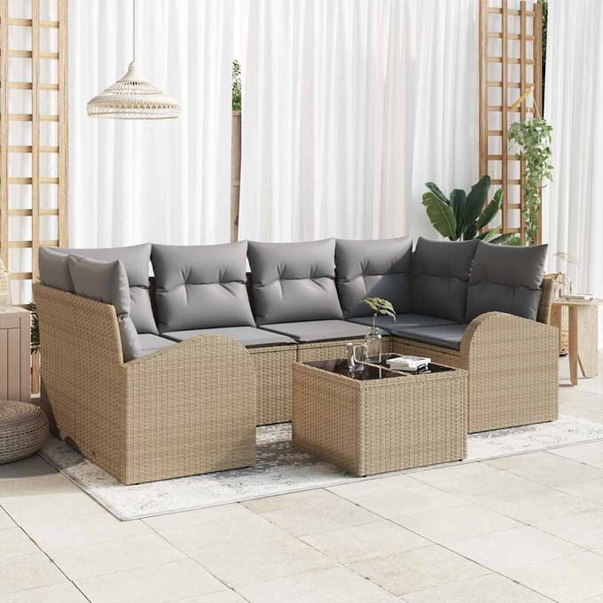 vidaXL - Tuinbank - Set - 7 - st - Beige - poly - rattan