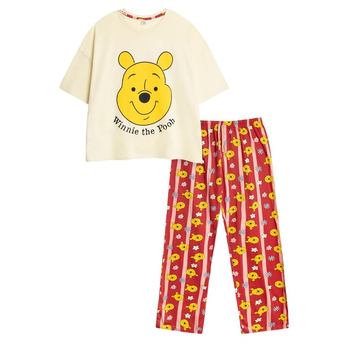Ensemble Pyjama Long à Manches Courtes Visage Winnie l'Ourson pour Femmes/Dames L noir