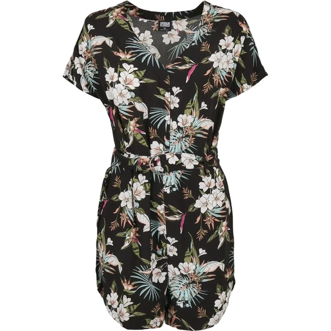 Urban Classics - Viscose Belt Tropical Playsuit - XS - Zwart