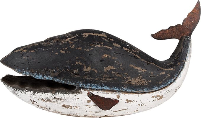 Clayre & Eef Decoratie Beeld Walvis 23 cm Zwart Wit Hout