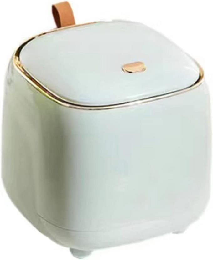 Mini Afvalbak - Bureau Prullenbak - Kleine Ruimtes - Drukknop Deksel - 14.5 cm Hoog - Lichtgroen