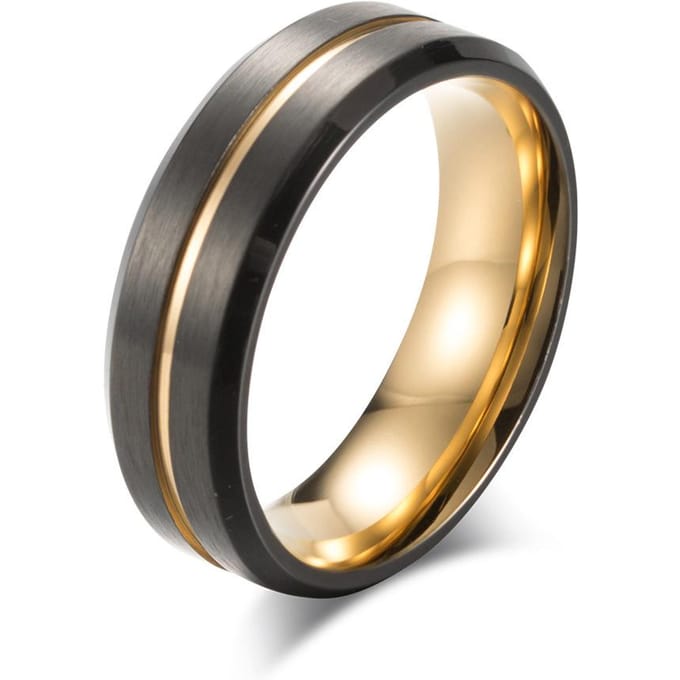 Titanium Staal Geborstelde Tweekleurige Ring Mat Zwart Herenring 12# beige