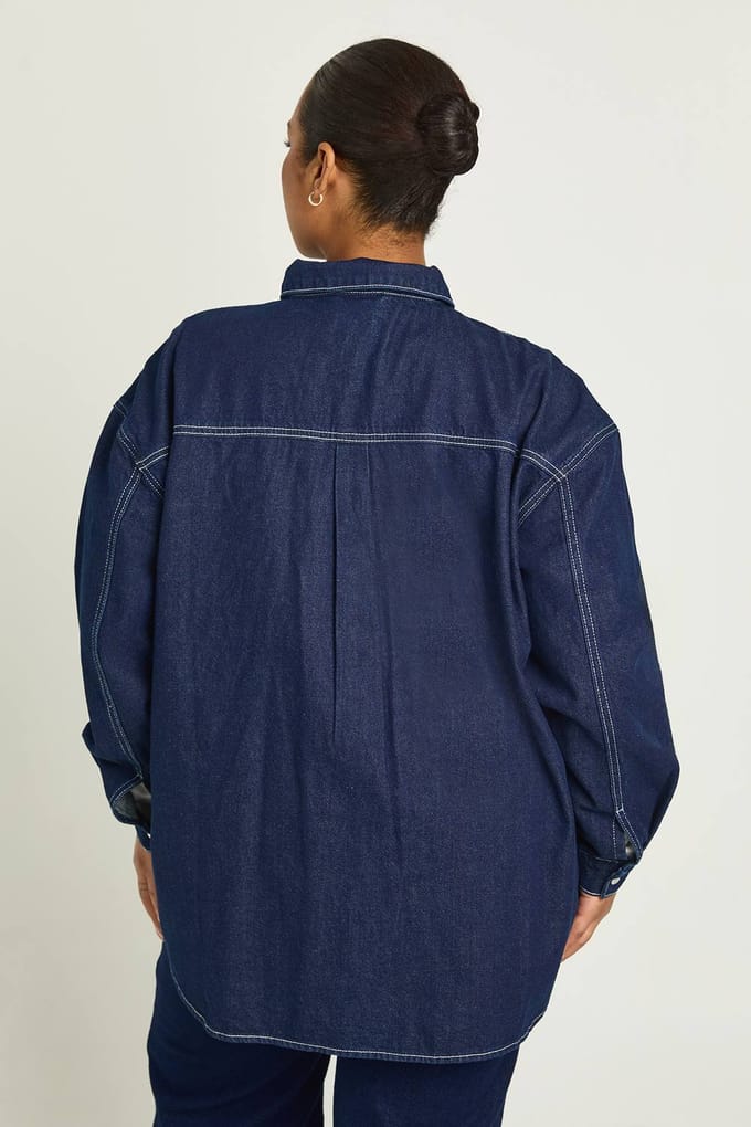boohoo Dames Plus Oversized Denim Shirt | Indigo | Maat: 16