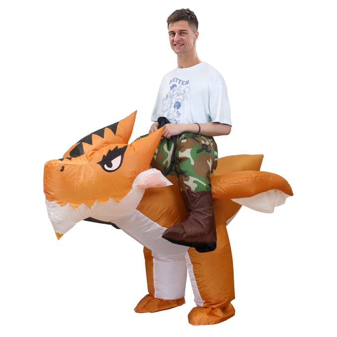 Opblaasbaar Kostuum Gehoornde Draak, Volwassene 150-190cm oranje