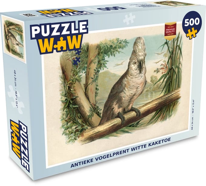 Puzzel Antieke vogelprent witte kaketoe - Legpuzzel - Puzzel 500 stukjes