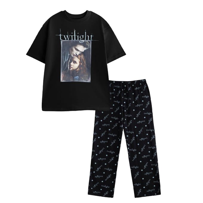Ensemble de pyjama long à manches courtes avec logo pour femmes/filles Twilight M noir